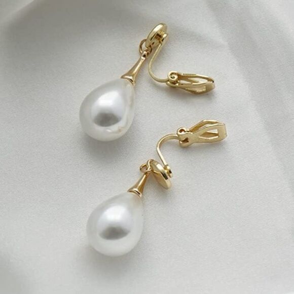 NEW Clip On Pearl Teardrop Earrings - Picture 6 of 9